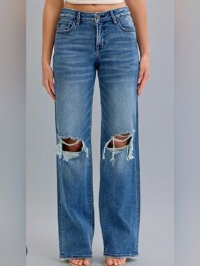 NWT Hidden Logan Wide Leg Jeans 26 Distressed 100% Cotton